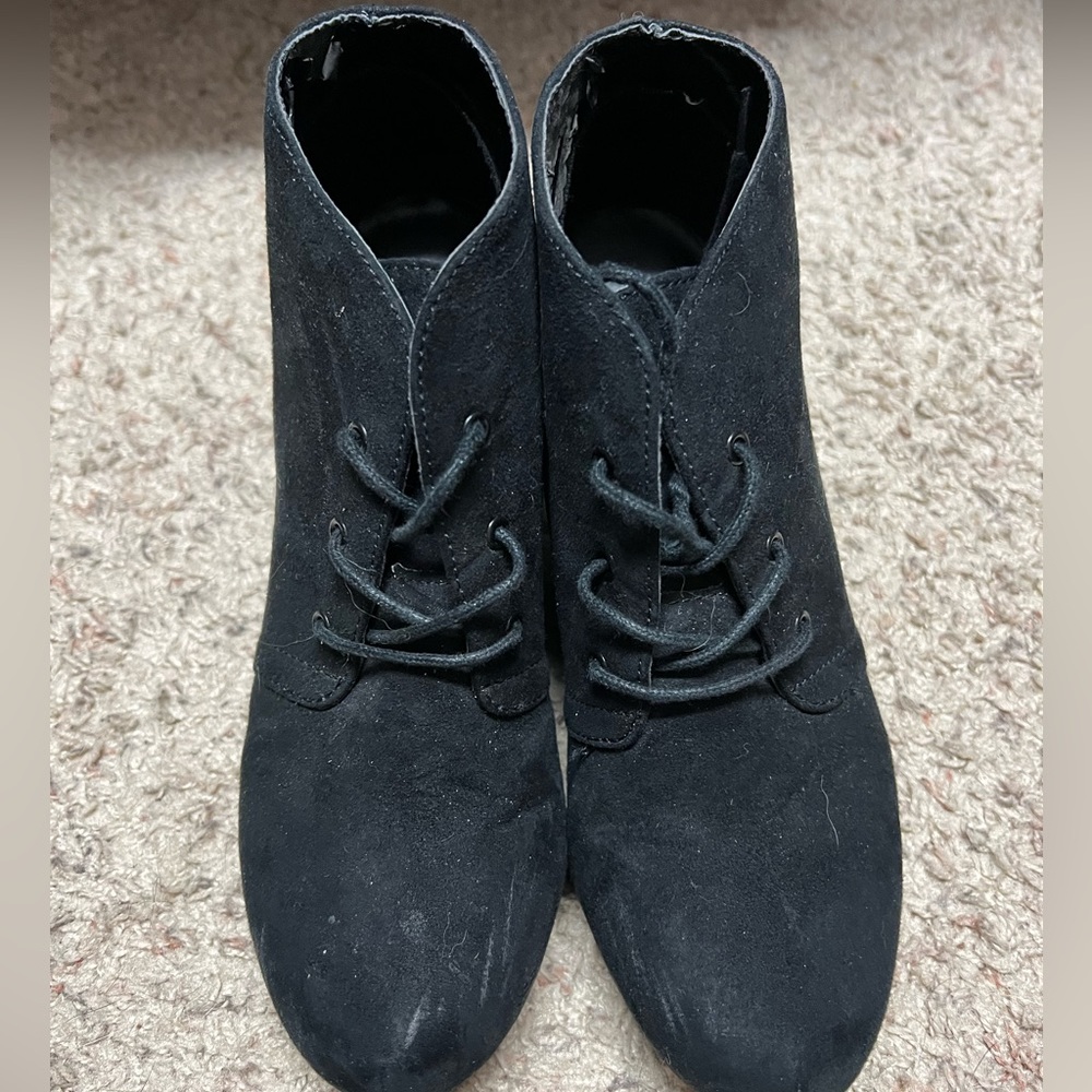 X appeal womens black bootie wedges